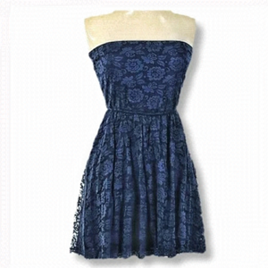 HOLLISTER Lace Strapless Tube Short Dress in Navy Blue • S Small